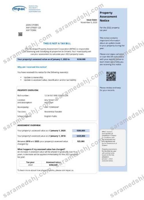 USA Ontario MPAC utility bill, PDF and Word download template